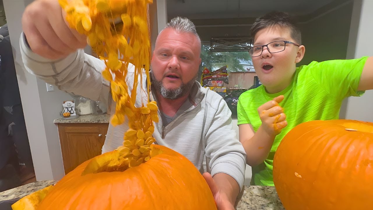 Hilarious Family Pumpkin Carving Challenge! 🎃 Watch Caleb & Dad Create the Funniest Pumpkins Ever