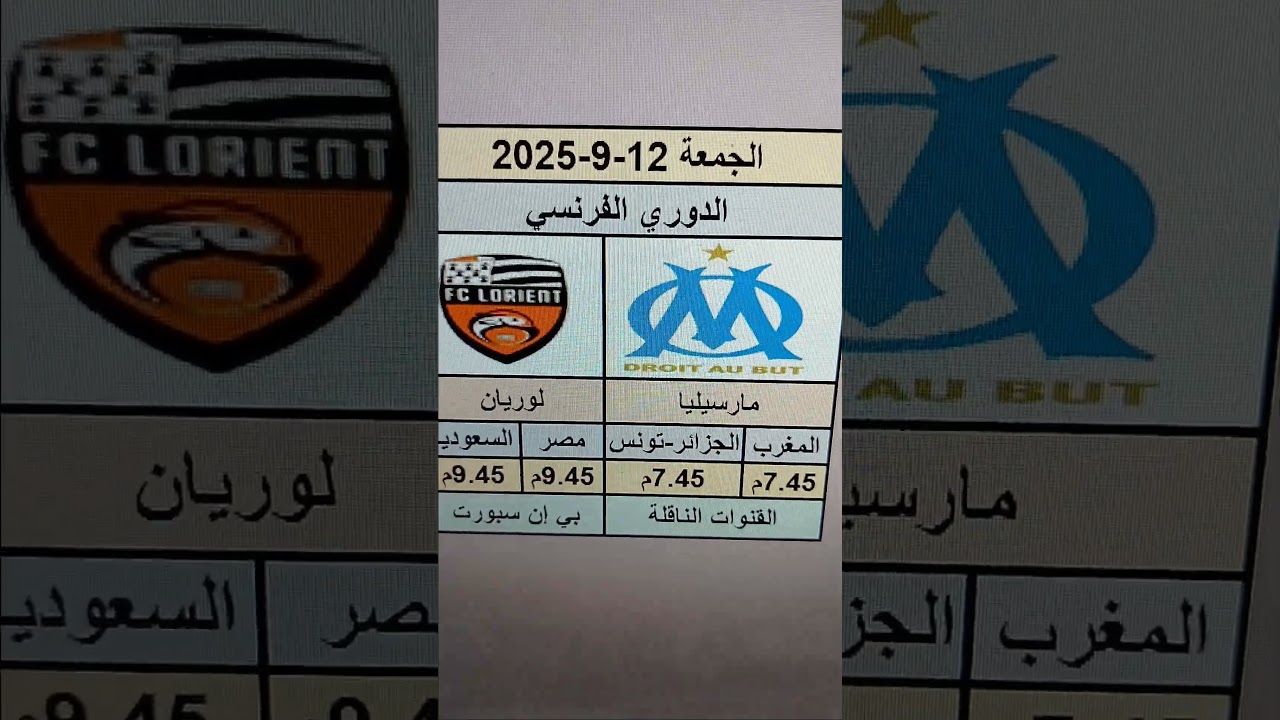 موعد مباراة مارسيليا ضد لوريان – تعرف على التوقيت والقنوات 📺