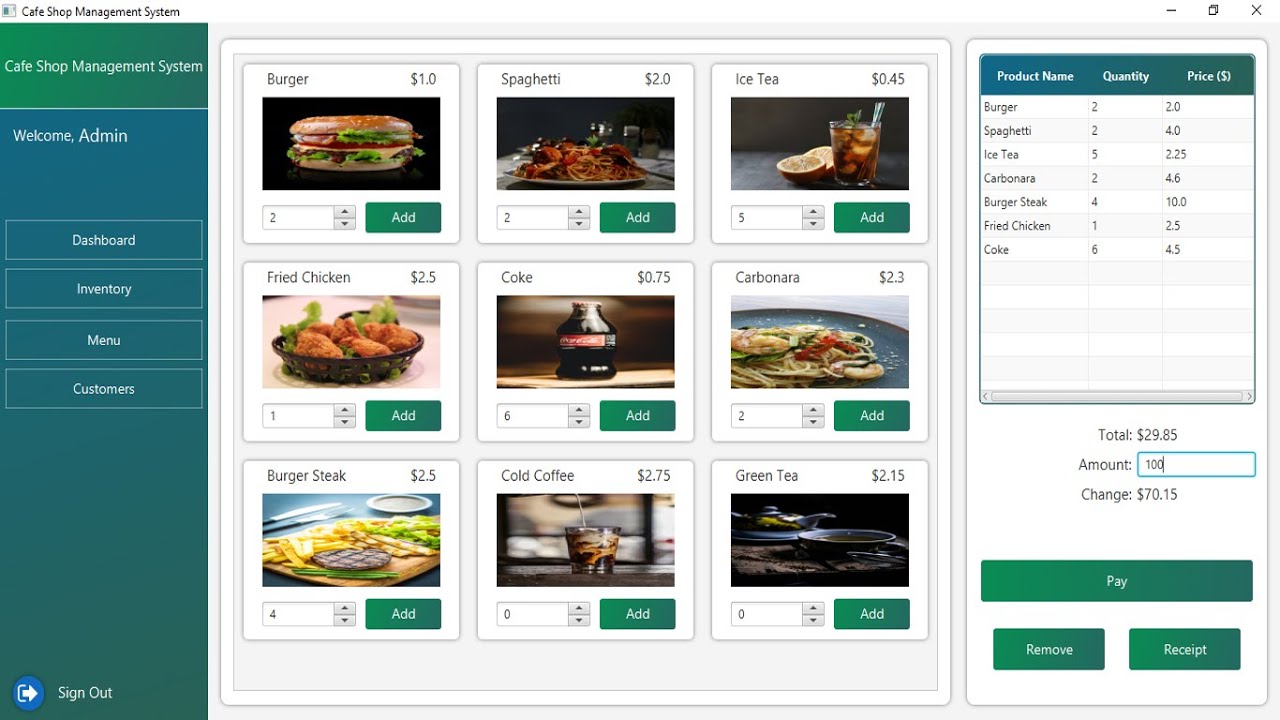 JavaFX Cafe Shop Management System Overview with Source Code