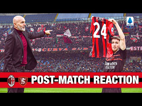 Coach Pioli and Alexis Saelemaekers | AC Milan v Salernitana Post-match Reactions