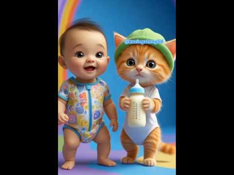 Kucing dan bayi joget asik kali😊 #lucu #cartoon #babylucu #kucinglucu #kucing #virals