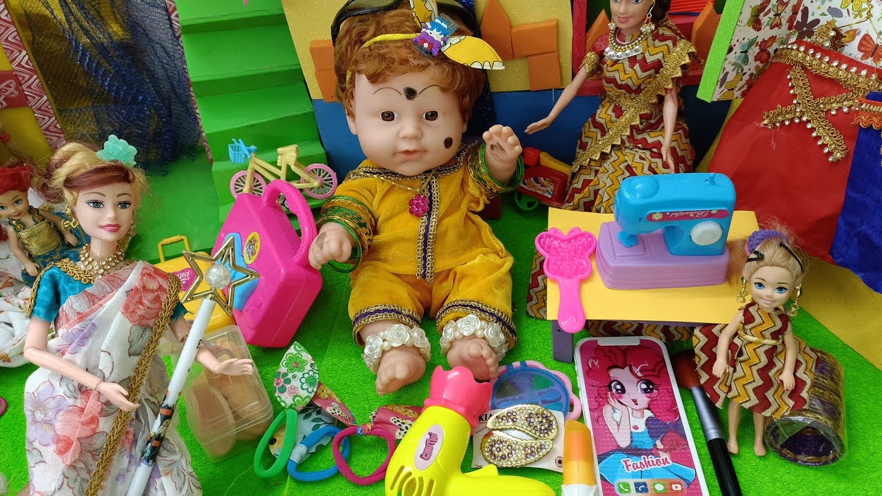 புதிய குழந்தை பிளே டோல் குளியல் மற்றும் சிறிய பசலை உணவு விளையாட்டு 🎉