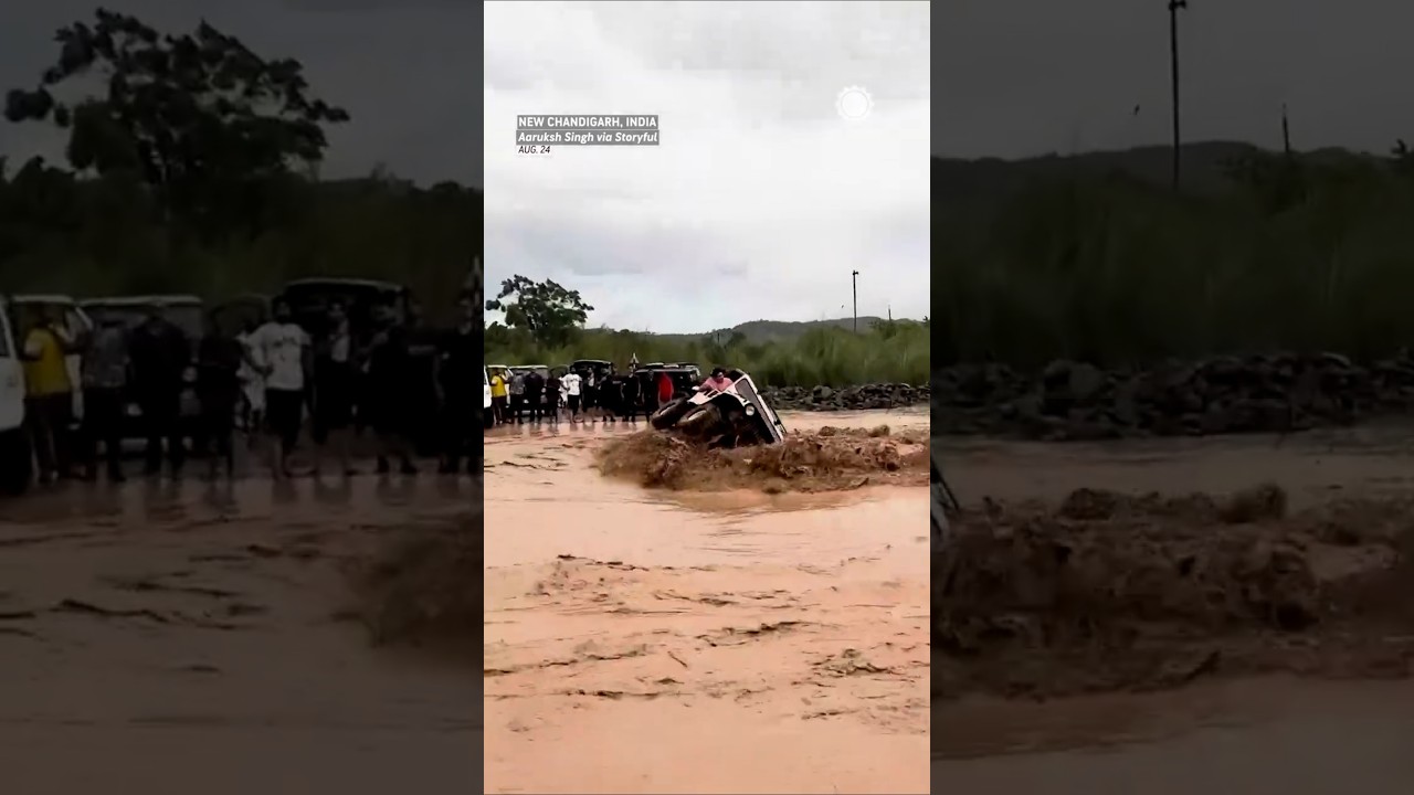 Jeep Flipped in India Floods 🌊 – Safe Exit