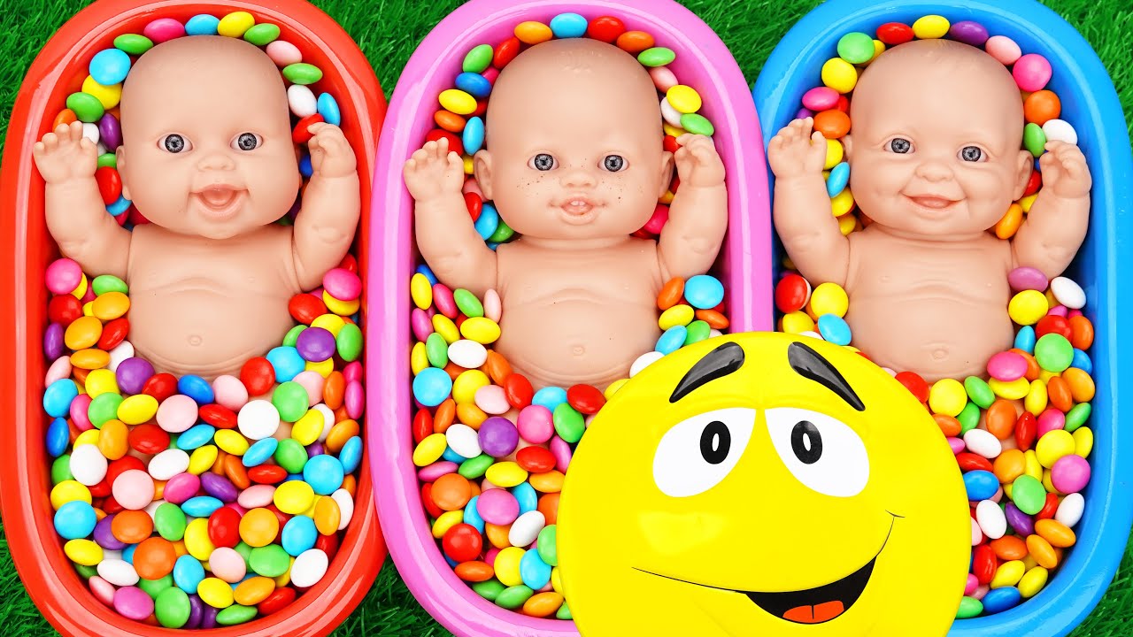 Rainbow Bath Tubs Candy with M&M's & Slime Cut 🍬