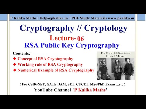 Cryptography Lect.-06: RSA Public Key Cryptography with working rule and Example (In Hindi)