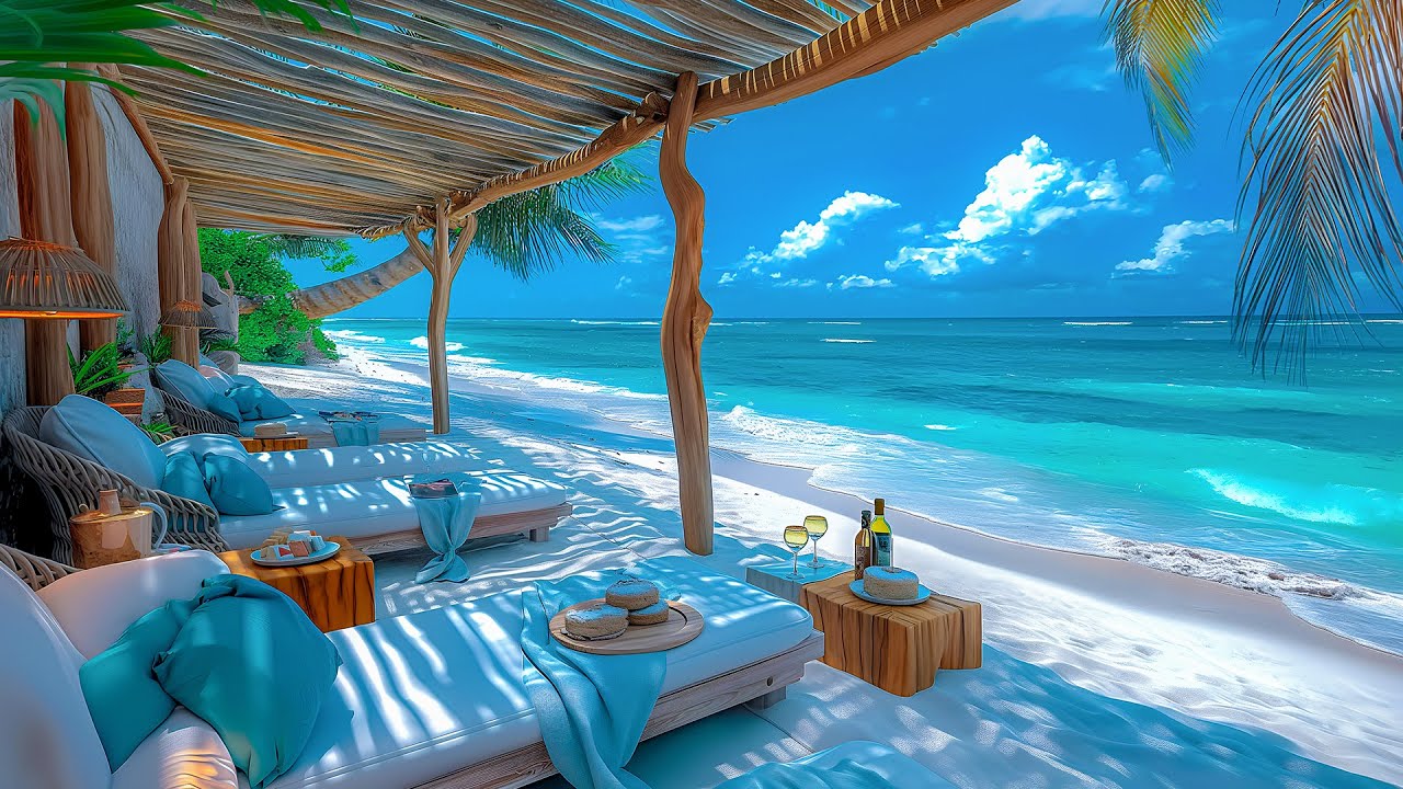 Relaxing Tropical Bossa Nova Jazz with Ocean Waves π | Beach Bar Ambience
