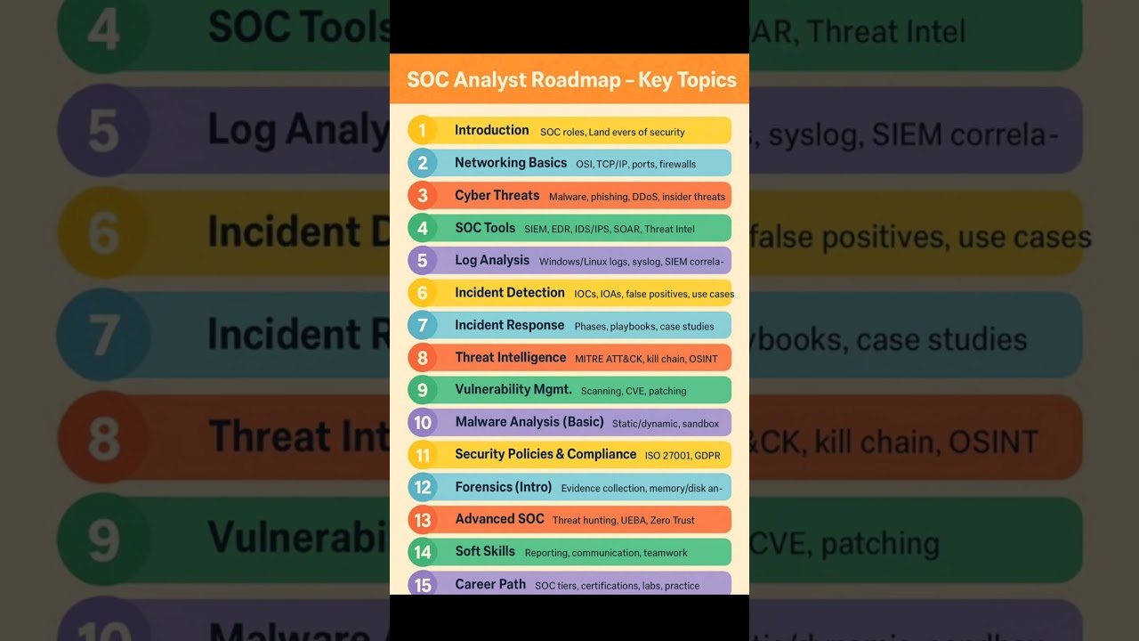 SOC Analyst Roadmap: Key Skills & Topics 📊