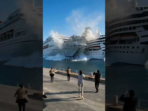Unexpected Crash — Two Cruise Ships Cross Paths Near the Port!