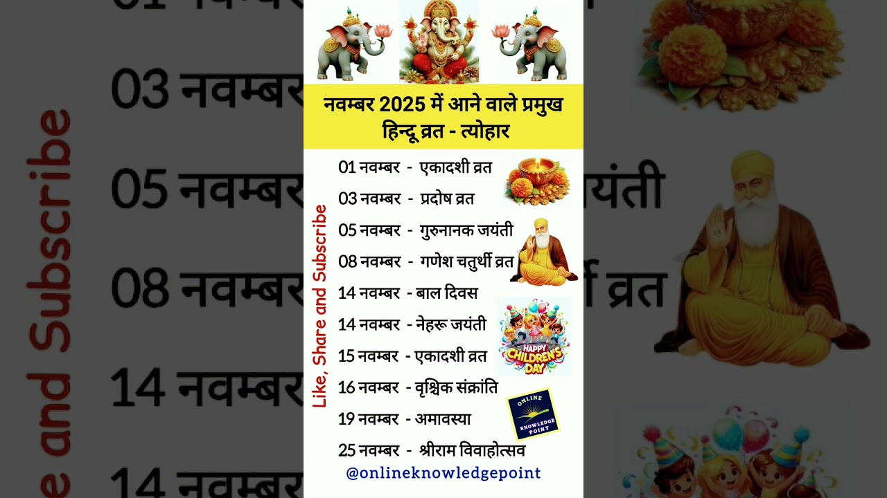 नवम्बर 2025 के प्रमुख व्रत और त्योहार 🎉 | पूरी कैलेंडर और त्योहारों की जानकारी