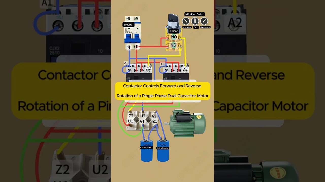 Contactor Control for Single-Phase Dual-Capacitor Motor 🔧
