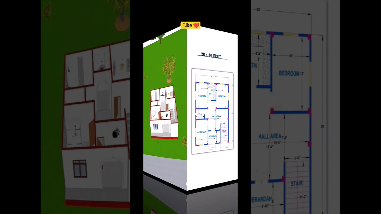 27x30 Village House Plan in 3D 🏡