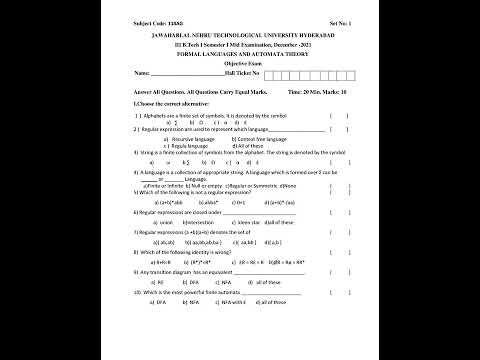 FORMAL LANGUAGES AUTOMATA THEORY QUIZ PAPER