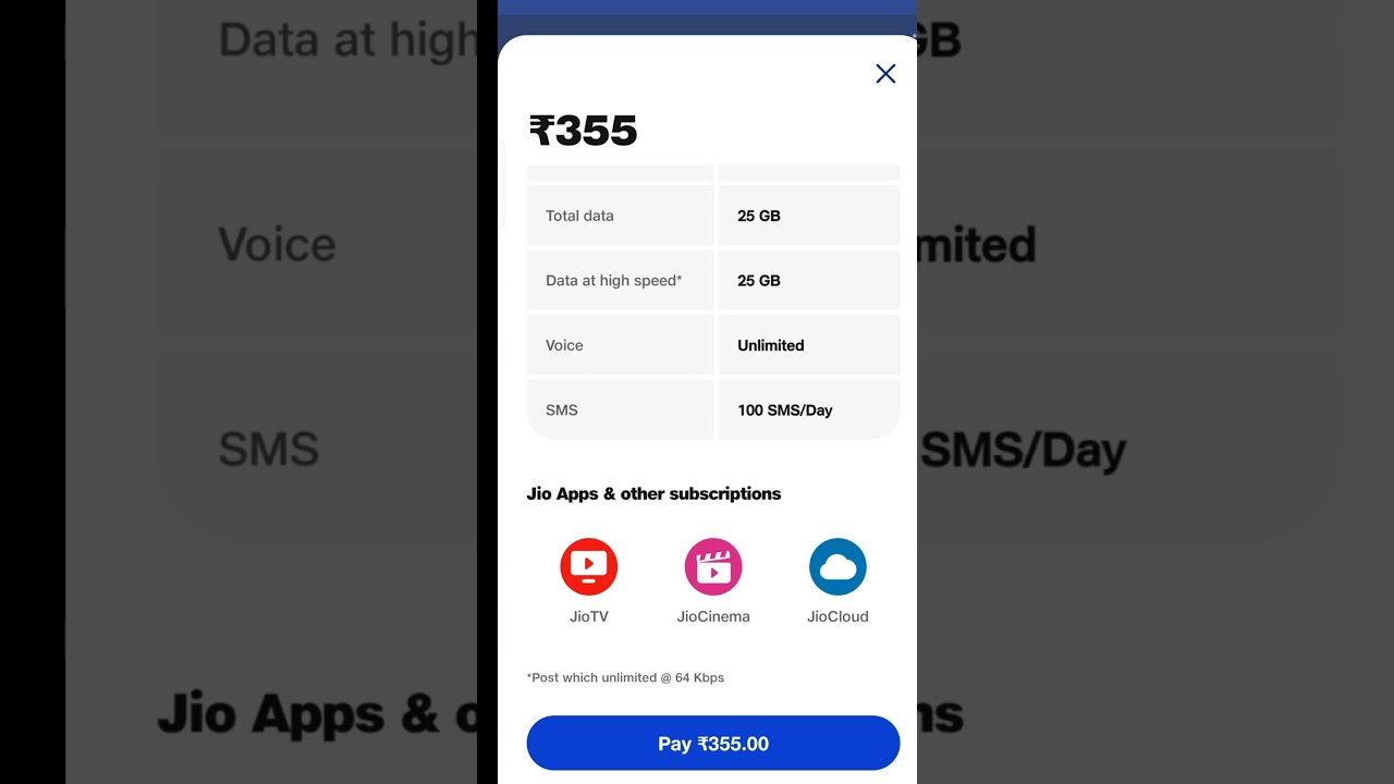 Jio ₹355 Recharge Plan Details | No Unlimited 5G Data