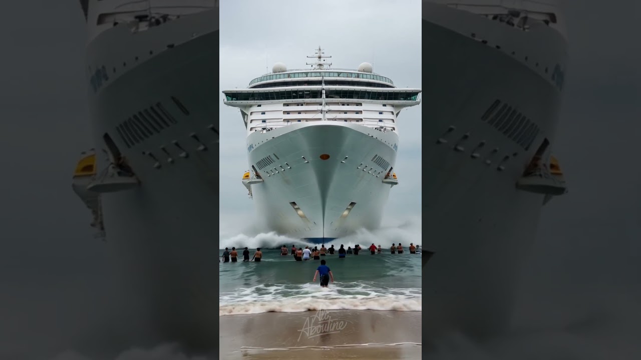 Massive cruise ship making an epic beach approach 😲🌊🚢