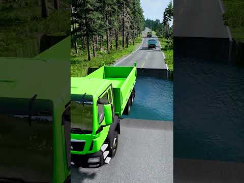 Dump truck vs huge water pit #7 | #carsvswaterpit #doubleflatbedtrailertruckvsspeedbumps
