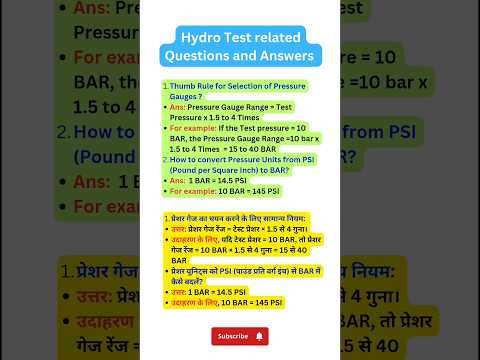 Hydro Test Questions and answers | Pressure Gauge selection | Convert PSI to BAR #piping #shorts