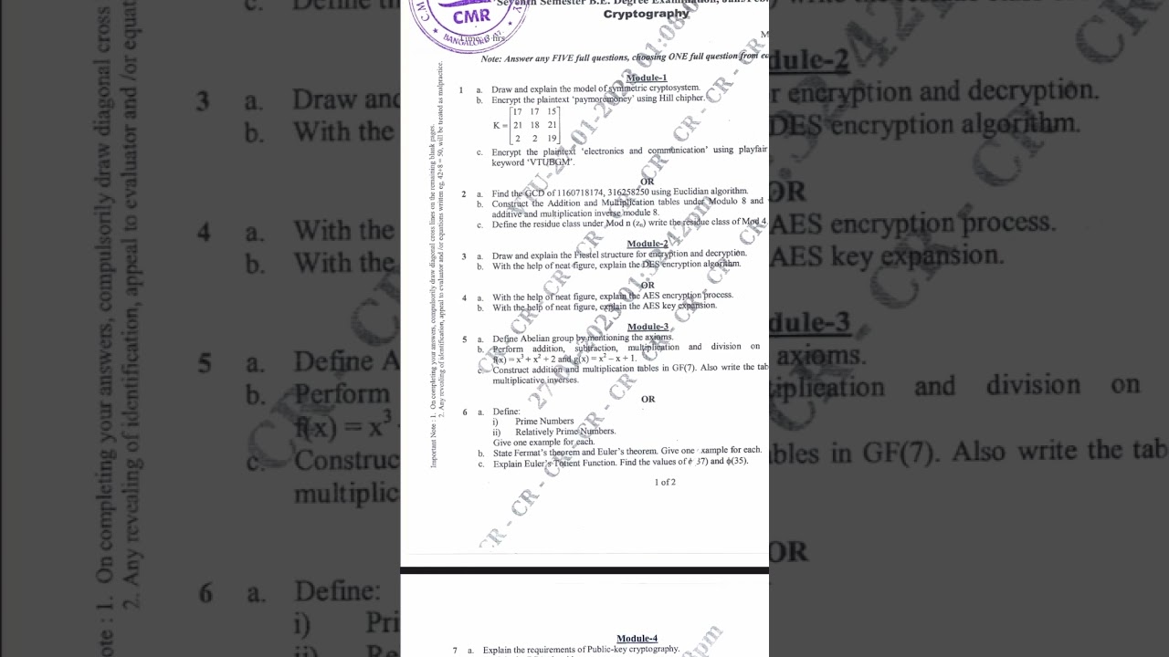 Cryptography VTU Question Paper 2023
