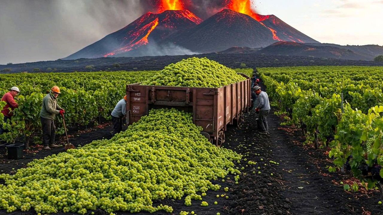 Grape Harvest & Wine Production in Volcanic Regions 🍇