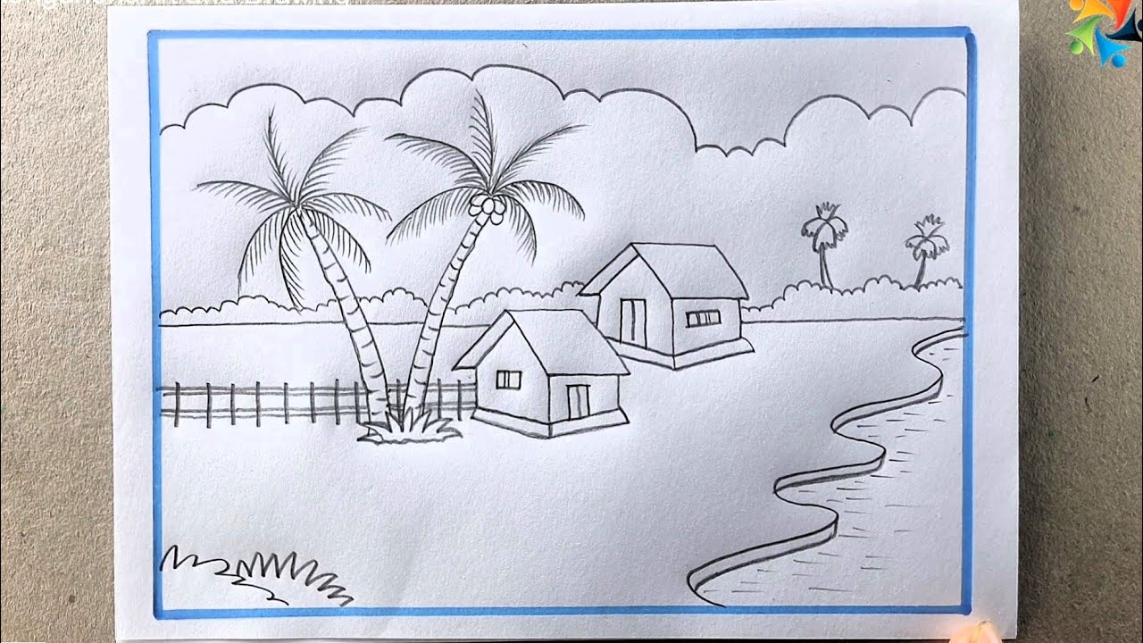 Dream Village Pencil Drawing || Bangla Voice Tutorial 🏡