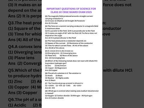 📖 Important questions of science for cbse class 10 board exam 2025 #cbseclass10