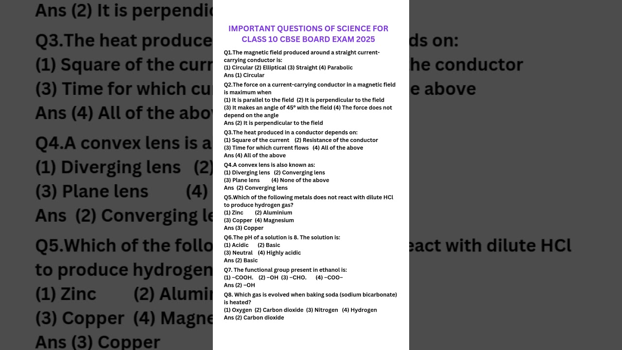 Top Science Questions for CBSE Class 10 Board Exam 2025 ๐