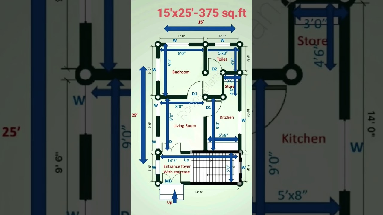 15x25 ft House Plan 🏡 | 375 sqft Small Home Design