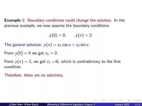 V8-9: Two-point boundary value problem, introduction and examples. Elementary Differential Equations