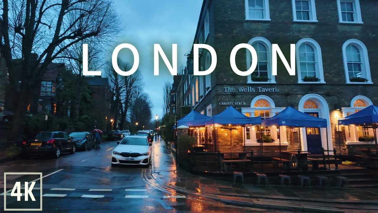 ☔️ Rainy London Walk through Hampstead Village at Sunset 4K