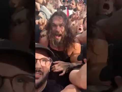Jason Momoa starts mosh pit with fans at heavy metal music festival