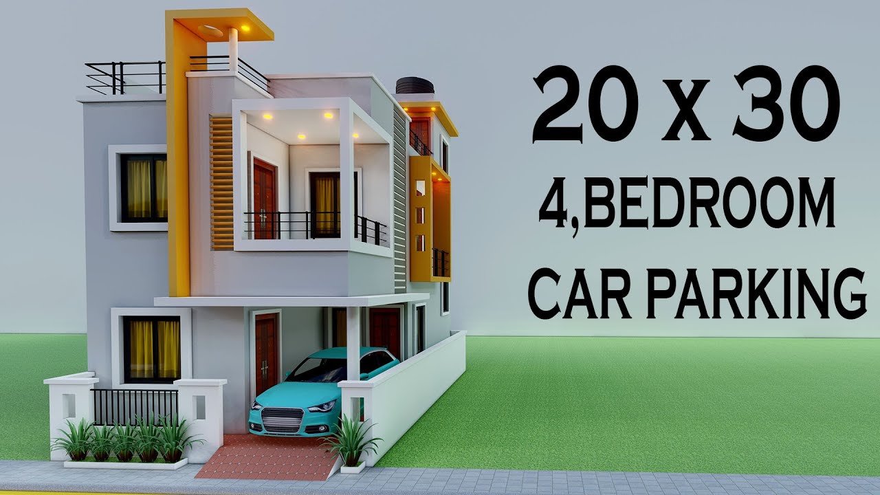 600 sqft 4 Bedroom Car Parking House Plan,20x30 Duplex Car Parking House Elevation,3D House Map