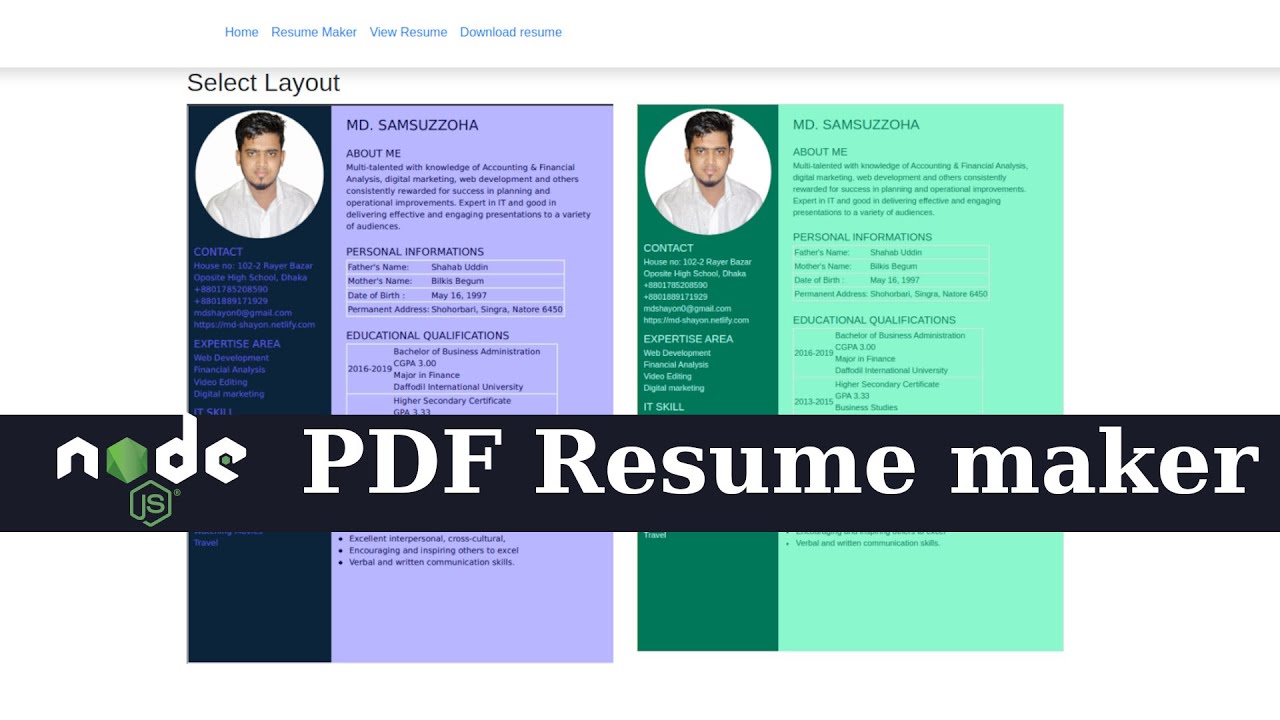 Node.js PDF Resume Maker | HTML to PDF Conversion