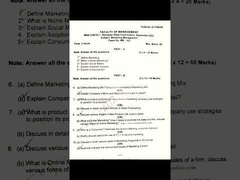 MBA 1st Sem | Marketing Management | September 2022 Question paper #questionpaper #education #exam