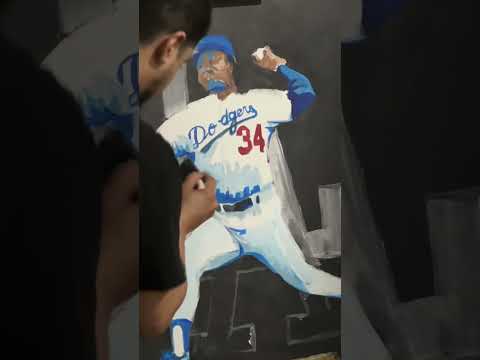 WORKING ON DODGERS LEGEND, Fernando Valenzuela #Dodgers #itfdb #losangelesart #sportsart