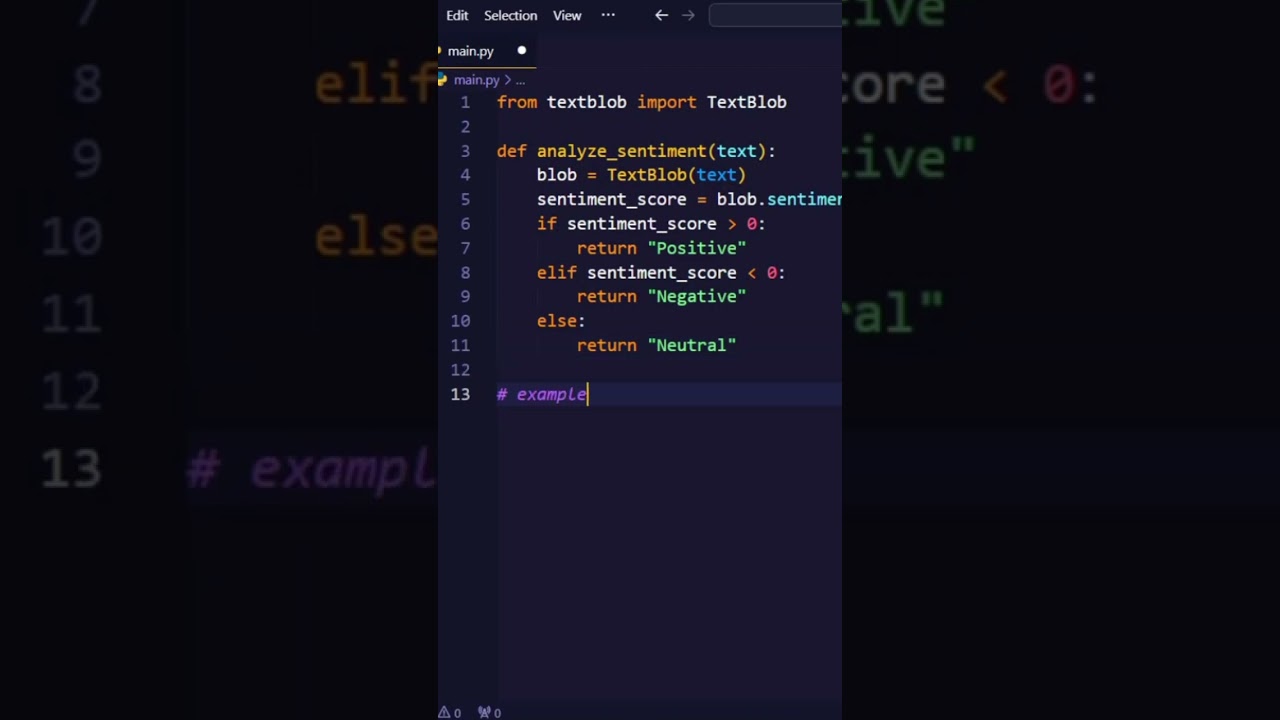 Sentiment Analysis AI in 4sec Using Python || python programming #python