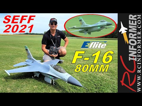 E-flite F-16 80mm demo at SEFF 2021 in Heavy Traffic Pattern By: RCINFORMER