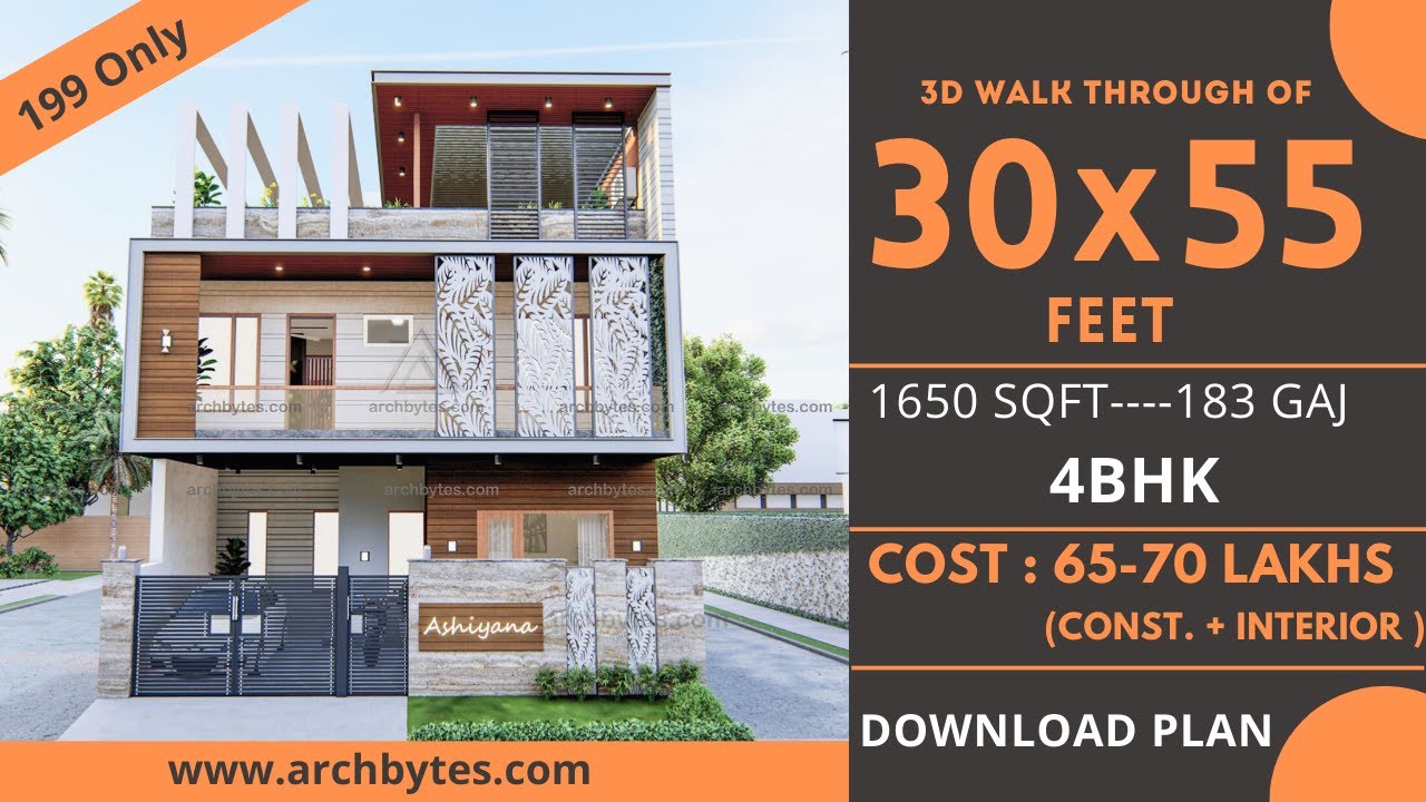 Modern 3D 4BHK House Plan | 1650 Sqft | Terrace Garden