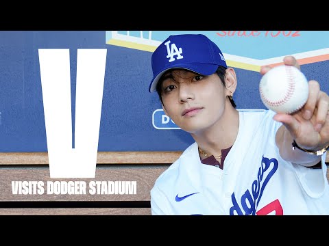 V from BTS visits Dodger Stadium