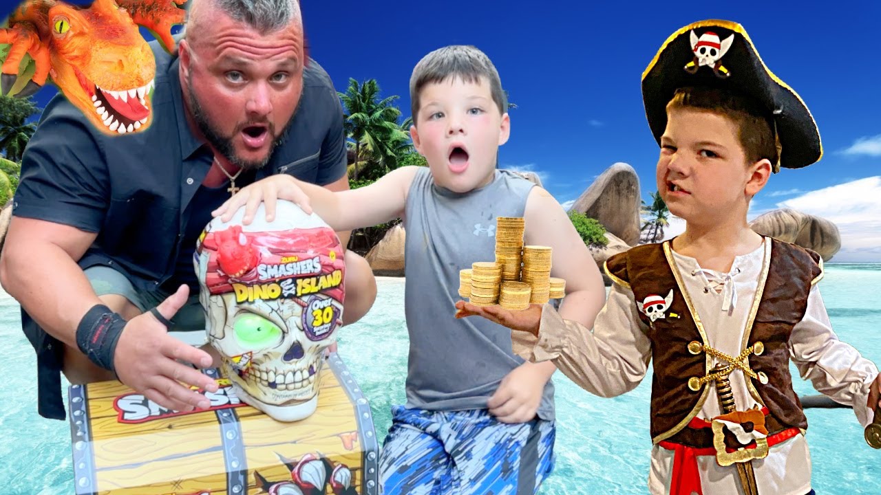 Pirate vs Dino Adventure: Search for Lost Gold on Pirate Island with Caleb, Dad & Mom! 🏝️