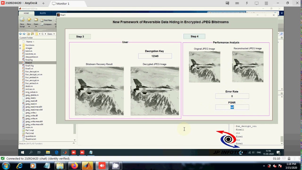 New Framework of Reversible Data Hiding in Encrypted JPEG Bitstreams | Matlab Final Year Project