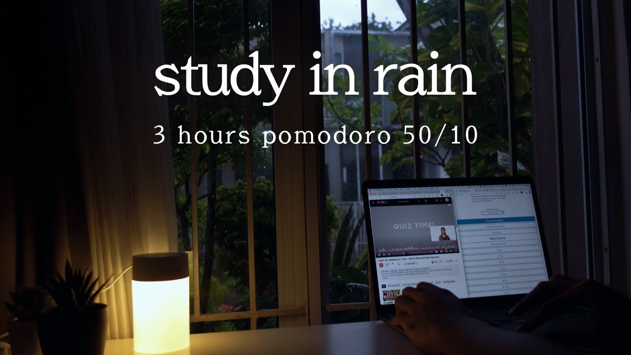 3-Hour Study with Pomodoro & Rain Sounds 🌧️