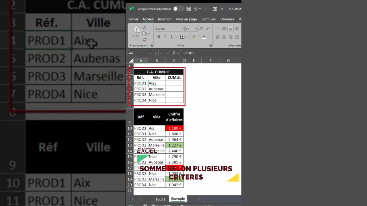 EXCEL Fonction SOMME.SI.ENS | Jusqu'à 250 Critères