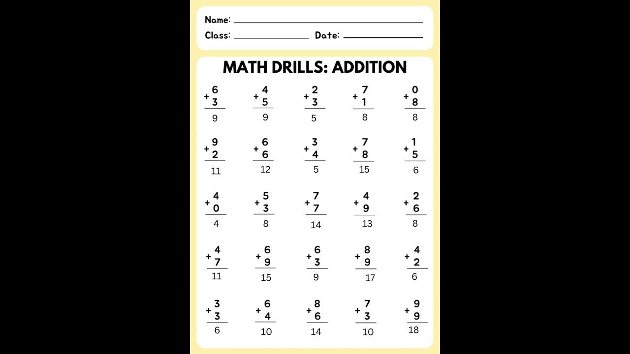 Math Drills Addition Worksheet 🧮 - Easy & Simple Practice Problems