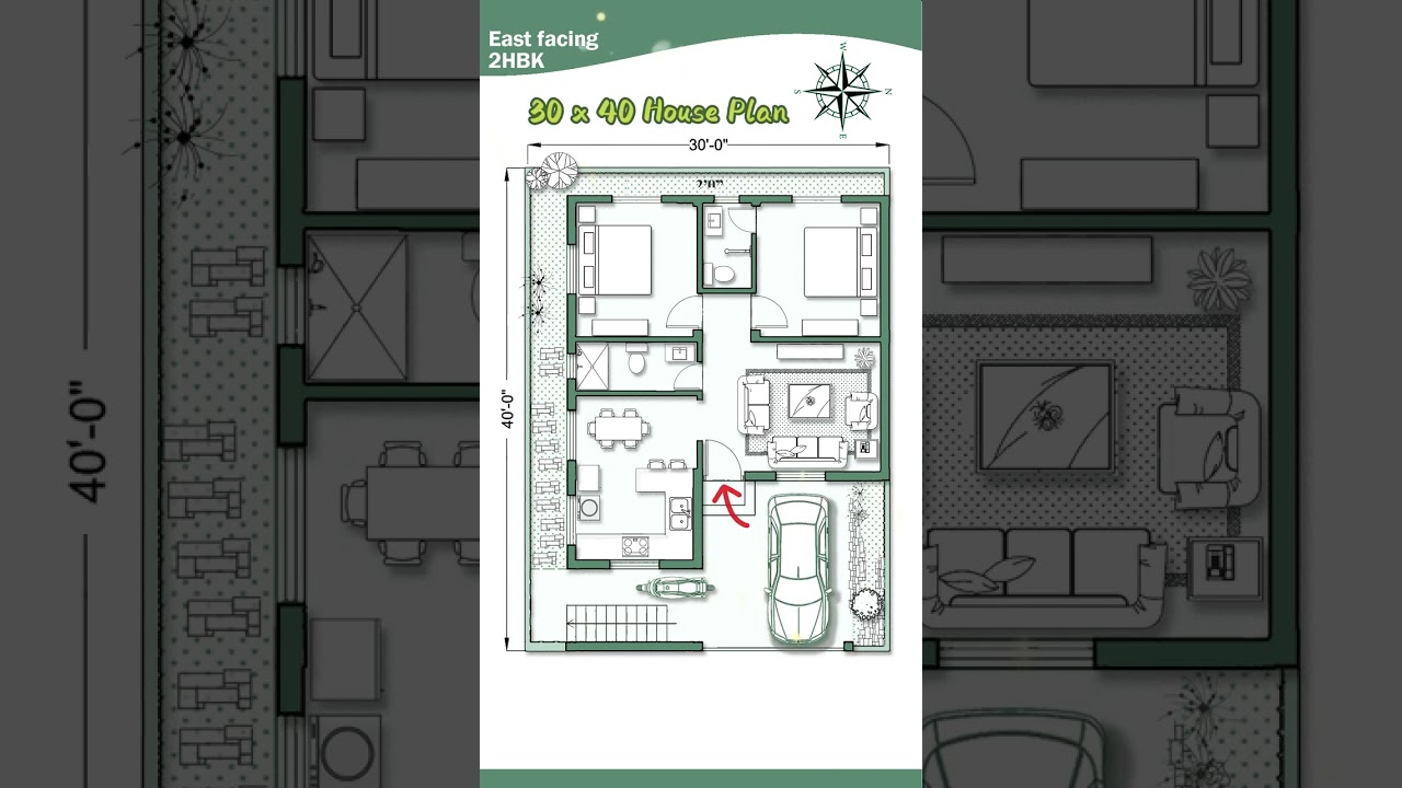 30 East-Facing 2BHK House Plan 30x40 with Parking 🚗