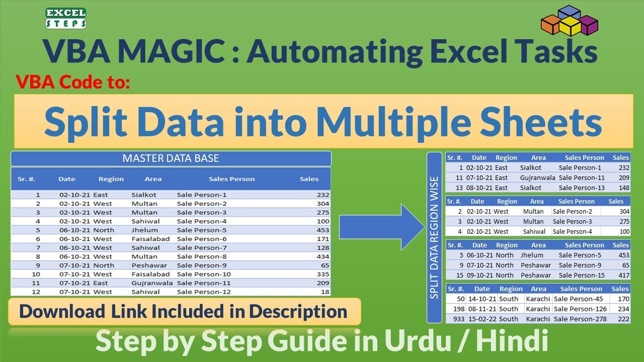 VBA Code to Split Data into Multiple Sheets with One Click | Excel VBA Projects #excel #excelsteps