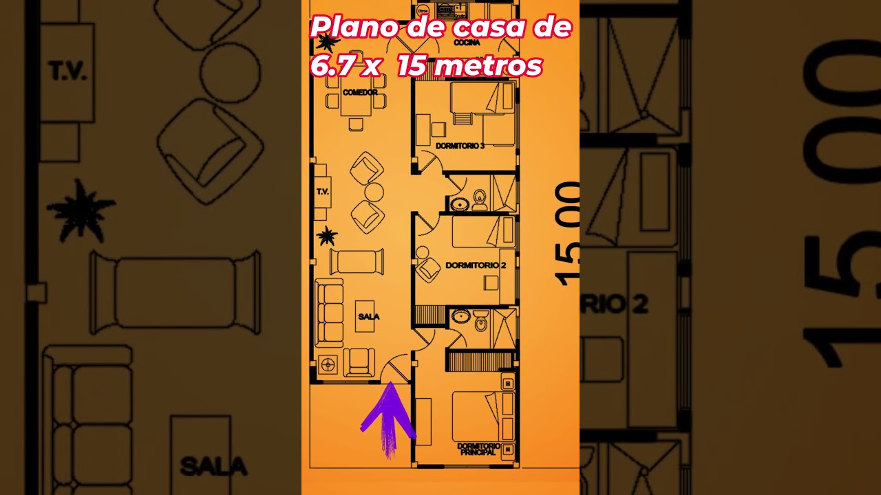 Mira Plano de casa de 6 7 x 15 metros #diseño #casa #planosdearquitectura
