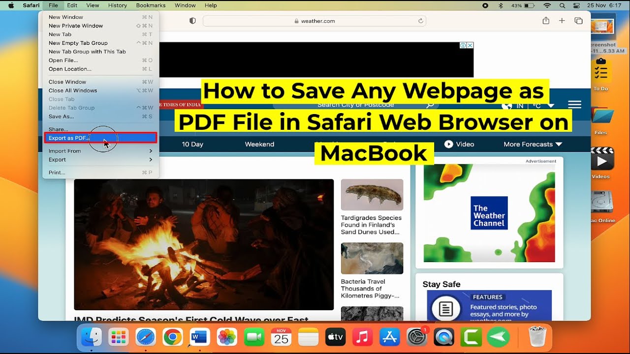 How to Export WebPage as PDF File in Safari Web Browser on MacBook