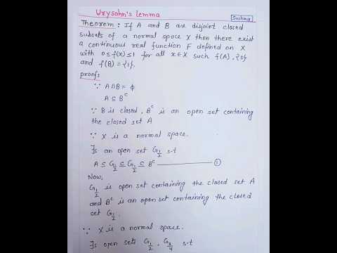 Urysohn's lemma [Topology] #mathematics  M.sc KU