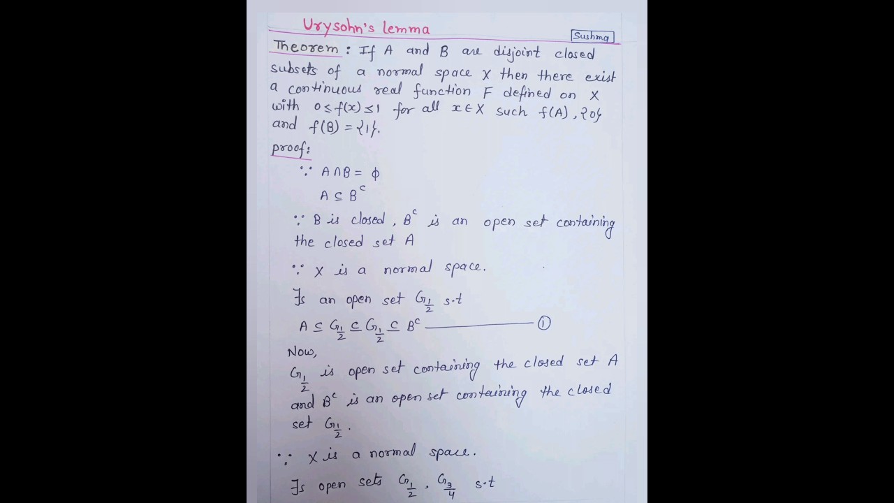 Urysohn's Lemma in Topology