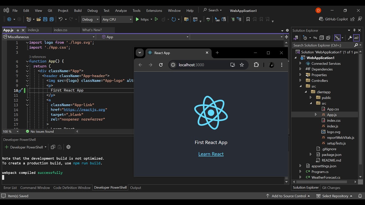 Build React & ASP.Net Core App with Visual Studio 2022