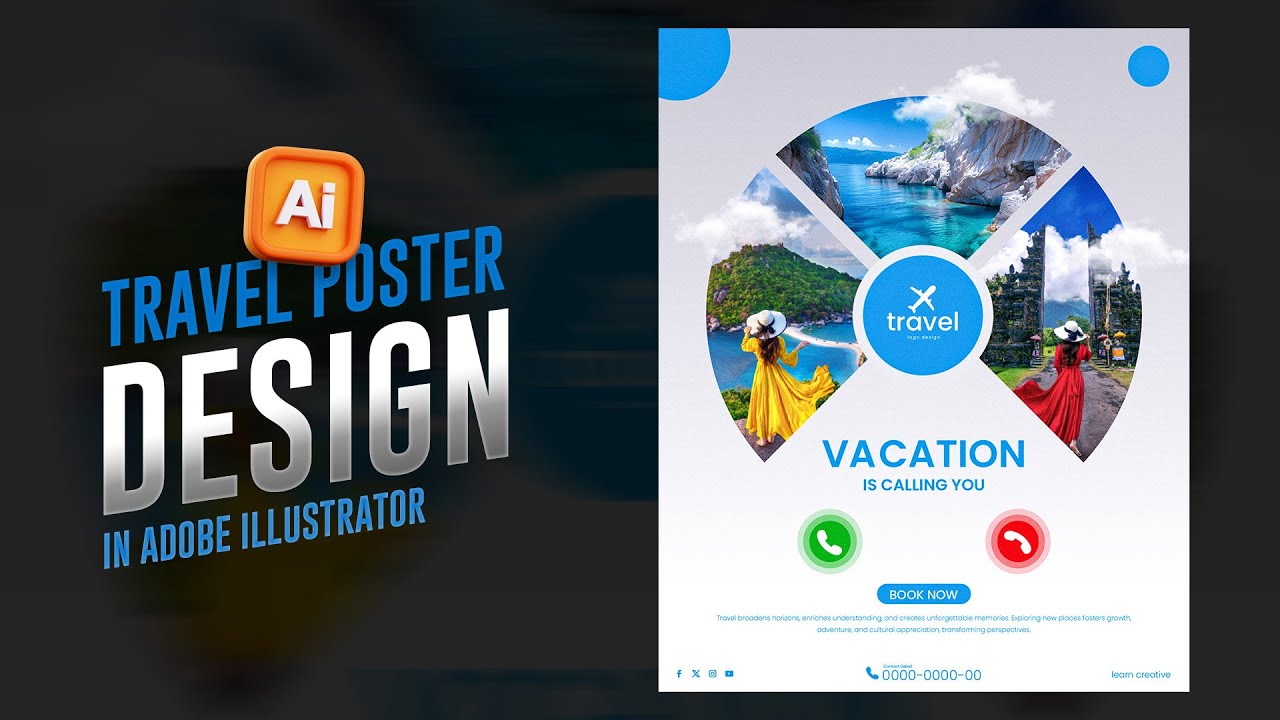 Modern Travel Poster Design in Adobe Illustrator | Illustrator Tutorial | Creative Travel Poster